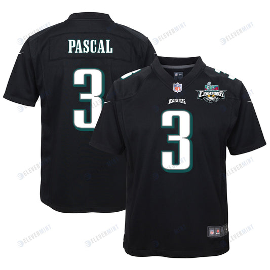 Zach Pascal 3 Philadelphia Eagles Super Bowl LVII Champions 2 Stars Youth Game Jersey - Black