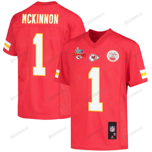 Jerick McKinnon 1 Kansas City Chiefs Super Bowl LVII Champions 3 Stars Youth Game Jersey - Red