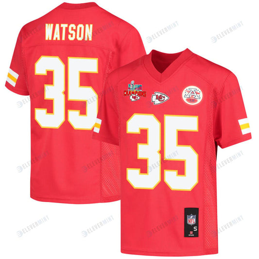 Jaylen Watson 35 Kansas City Chiefs Super Bowl LVII Champions 3 Stars Youth Game Jersey - Red