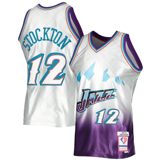 John Stockton Utah Jazz Mitchell & Ness 1996/97 Hardwood Classics 75th Anniversary Swingman Jersey - Platinum