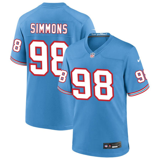 Jeffery Simmons Tennessee Titans Nike Oilers Throwback Game Jersey - Light Blue