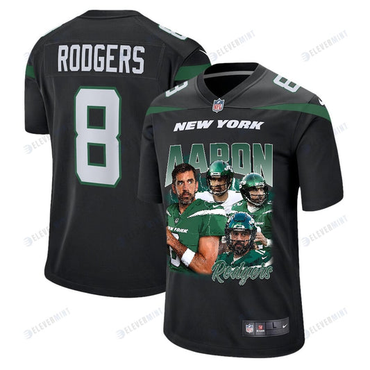 Aaron Rodgers 8 New York Jets Rocket Arm Game Jersey - Men, Black