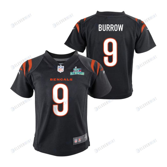 Joe Burrow 9 Cincinnati Bengals Super Bowl LVII Champions Youth Game Jersey - Black