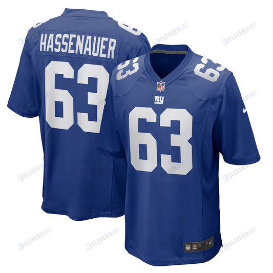 JC Hassenauer 63 New York Giants Men Team Game Jersey - Royal