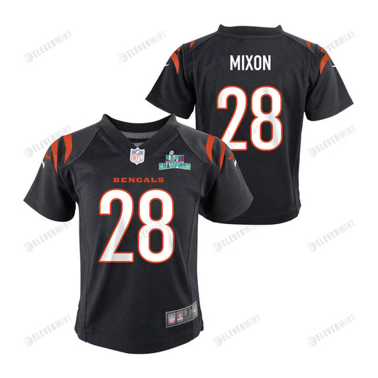 Joe Mixon 28 Cincinnati Bengals Super Bowl LVII Champions Youth Game Jersey - Black