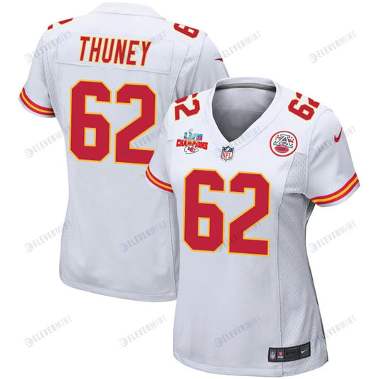 Joe Thuney 62 Kansas City Chiefs Super Bowl LVII Champions 3 Stars Women Game Jersey - White