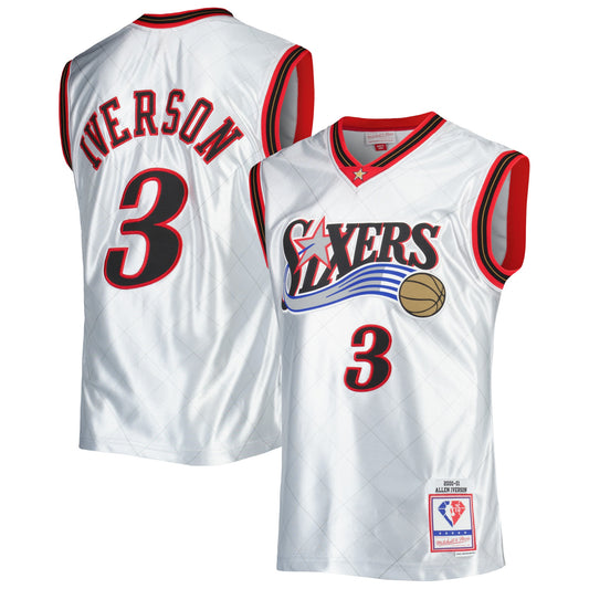 Allen Iverson Philadelphia 76ers Mitchell & Ness 2000/01 Hardwood Classics 75th Anniversary Swingman Jersey - Platinum