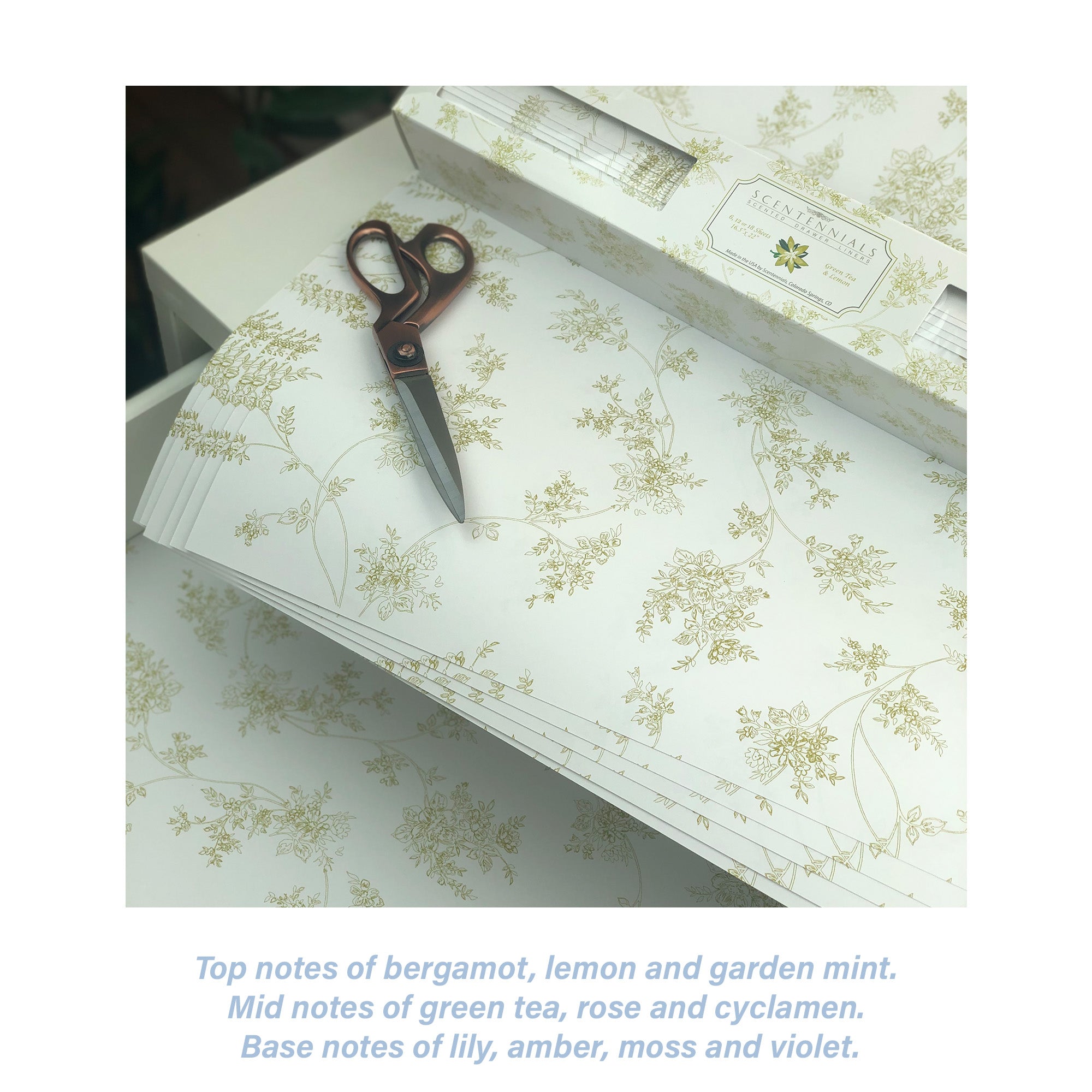 Scentennials Scented Drawer Liners - Jasmine & Lily Print - 6 Sheets 16.5 x  22 Inch Non-Adhesive Paper Sheets - Perfect for Closet Shelves and Dresser